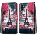 For Samsung Galaxy A13 5G Coloured Drawing Cross Texture Horizontal Flip Leather Phone Case with Holder & Card Slots & Wallet & Lanyard(Pink Flower Tower Bridge)