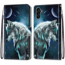 For Samsung Galaxy A13 5G Coloured Drawing Cross Texture Horizontal Flip Leather Phone Case with Holder & Card Slots & Wallet & Lanyard(Pensive Wolf)