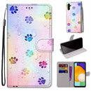 For Samsung Galaxy A13 5G Coloured Drawing Cross Texture Horizontal Flip Leather Phone Case with Holder & Card Slots & Wallet & Lanyard(Footprint Water Drops)