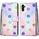 For Samsung Galaxy A13 5G Coloured Drawing Cross Texture Horizontal Flip Leather Phone Case with Holder & Card Slots & Wallet & Lanyard(Footprint Water Drops)