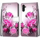 For Samsung Galaxy A13 5G Coloured Drawing Cross Texture Horizontal Flip Leather Phone Case with Holder & Card Slots & Wallet & Lanyard(Wild Rose)