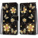 For Samsung Galaxy A13 5G Coloured Drawing Cross Texture Horizontal Flip Leather Phone Case with Holder & Card Slots & Wallet & Lanyard(Gold Diamond Butterfly)