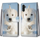 For Samsung Galaxy A13 5G Coloured Drawing Cross Texture Horizontal Flip Leather Phone Case with Holder & Card Slots & Wallet & Lanyard(Snow Puppy)