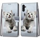 For Samsung Galaxy A13 5G Coloured Drawing Cross Texture Horizontal Flip Leather Phone Case with Holder & Card Slots & Wallet & Lanyard(Small Grey Cat)