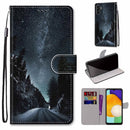 For Samsung Galaxy A13 5G Coloured Drawing Cross Texture Horizontal Flip Leather Phone Case with Holder & Card Slots & Wallet & Lanyard(Mountain Road Starry Sky)