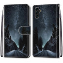 For Samsung Galaxy A13 5G Coloured Drawing Cross Texture Horizontal Flip Leather Phone Case with Holder & Card Slots & Wallet & Lanyard(Mountain Road Starry Sky)