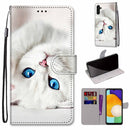 For Samsung Galaxy A13 5G Coloured Drawing Cross Texture Horizontal Flip Leather Phone Case with Holder & Card Slots & Wallet & Lanyard(White Kitten)