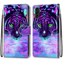 For Samsung Galaxy A13 5G Coloured Drawing Cross Texture Horizontal Flip Leather Phone Case with Holder & Card Slots & Wallet & Lanyard(Tiger Drinking Water)