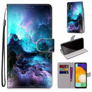 For Samsung Galaxy A13 5G Coloured Drawing Cross Texture Horizontal Flip Leather Phone Case with Holder & Card Slots & Wallet & Lanyard(Colorful Clouds)