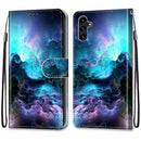 For Samsung Galaxy A13 5G Coloured Drawing Cross Texture Horizontal Flip Leather Phone Case with Holder & Card Slots & Wallet & Lanyard(Colorful Clouds)