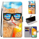 For Samsung Galaxy A33 5G Coloured Drawing Cross Texture Horizontal Flip Leather Phone Case with Holder & Card Slots & Wallet & Lanyard(Cat Drinking Soda)