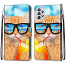 For Samsung Galaxy A33 5G Coloured Drawing Cross Texture Horizontal Flip Leather Phone Case with Holder & Card Slots & Wallet & Lanyard(Cat Drinking Soda)