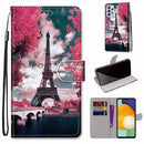 For Samsung Galaxy A33 5G Coloured Drawing Cross Texture Horizontal Flip Leather Phone Case with Holder & Card Slots & Wallet & Lanyard(Pink Flower Tower Bridge)