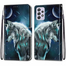 For Samsung Galaxy A33 5G Coloured Drawing Cross Texture Horizontal Flip Leather Phone Case with Holder & Card Slots & Wallet & Lanyard(Pensive Wolf)
