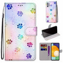 For Samsung Galaxy A33 5G Coloured Drawing Cross Texture Horizontal Flip Leather Phone Case with Holder & Card Slots & Wallet & Lanyard(Footprint Water Drops)