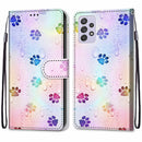 For Samsung Galaxy A33 5G Coloured Drawing Cross Texture Horizontal Flip Leather Phone Case with Holder & Card Slots & Wallet & Lanyard(Footprint Water Drops)