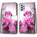 For Samsung Galaxy A33 5G Coloured Drawing Cross Texture Horizontal Flip Leather Phone Case with Holder & Card Slots & Wallet & Lanyard(Wild Rose)