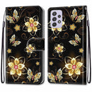 For Samsung Galaxy A33 5G Coloured Drawing Cross Texture Horizontal Flip Leather Phone Case with Holder & Card Slots & Wallet & Lanyard(Gold Diamond Butterfly)