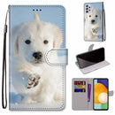 For Samsung Galaxy A33 5G Coloured Drawing Cross Texture Horizontal Flip Leather Phone Case with Holder & Card Slots & Wallet & Lanyard(Snow Puppy)