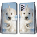 For Samsung Galaxy A33 5G Coloured Drawing Cross Texture Horizontal Flip Leather Phone Case with Holder & Card Slots & Wallet & Lanyard(Snow Puppy)