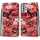 For Samsung Galaxy A33 5G Coloured Drawing Cross Texture Horizontal Flip Leather Phone Case with Holder & Card Slots & Wallet & Lanyard(Pink Rose Garden)