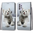 For Samsung Galaxy A33 5G Coloured Drawing Cross Texture Horizontal Flip Leather Phone Case with Holder & Card Slots & Wallet & Lanyard(Small Grey Cat)