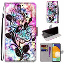 For Samsung Galaxy A33 5G Coloured Drawing Cross Texture Horizontal Flip Leather Phone Case with Holder & Card Slots & Wallet & Lanyard(Color Bottom Hollow Flower)