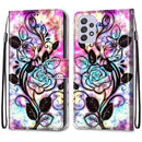 For Samsung Galaxy A33 5G Coloured Drawing Cross Texture Horizontal Flip Leather Phone Case with Holder & Card Slots & Wallet & Lanyard(Color Bottom Hollow Flower)