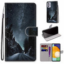 For Samsung Galaxy A33 5G Coloured Drawing Cross Texture Horizontal Flip Leather Phone Case with Holder & Card Slots & Wallet & Lanyard(Mountain Road Starry Sky)