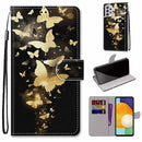 For Samsung Galaxy A33 5G Coloured Drawing Cross Texture Horizontal Flip Leather Phone Case with Holder & Card Slots & Wallet & Lanyard(Golden Butterfly Group)