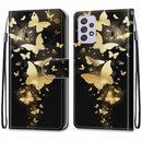 For Samsung Galaxy A33 5G Coloured Drawing Cross Texture Horizontal Flip Leather Phone Case with Holder & Card Slots & Wallet & Lanyard(Golden Butterfly Group)
