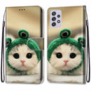 For Samsung Galaxy A33 5G Coloured Drawing Cross Texture Horizontal Flip Leather Phone Case with Holder & Card Slots & Wallet & Lanyard(Frog Kitten)