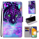 For Samsung Galaxy A33 5G Coloured Drawing Cross Texture Horizontal Flip Leather Phone Case with Holder & Card Slots & Wallet & Lanyard(Tiger Drinking Water)