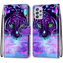 For Samsung Galaxy A33 5G Coloured Drawing Cross Texture Horizontal Flip Leather Phone Case with Holder & Card Slots & Wallet & Lanyard(Tiger Drinking Water)