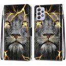 For Samsung Galaxy A33 5G Coloured Drawing Cross Texture Horizontal Flip Leather Phone Case with Holder & Card Slots & Wallet & Lanyard(Fission Lion)
