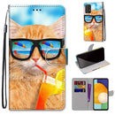 For Samsung Galaxy A53 5G Coloured Drawing Cross Texture Horizontal Flip Leather Phone Case with Holder & Card Slots & Wallet & Lanyard(Cat Drinking Soda)