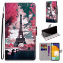 For Samsung Galaxy A53 5G Coloured Drawing Cross Texture Horizontal Flip Leather Phone Case with Holder & Card Slots & Wallet & Lanyard(Pink Flower Tower Bridge)