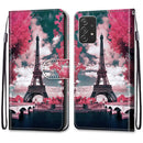 For Samsung Galaxy A53 5G Coloured Drawing Cross Texture Horizontal Flip Leather Phone Case with Holder & Card Slots & Wallet & Lanyard(Pink Flower Tower Bridge)