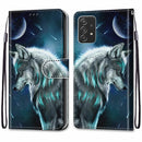 For Samsung Galaxy A53 5G Coloured Drawing Cross Texture Horizontal Flip Leather Phone Case with Holder & Card Slots & Wallet & Lanyard(Pensive Wolf)