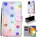 For Samsung Galaxy A53 5G Coloured Drawing Cross Texture Horizontal Flip Leather Phone Case with Holder & Card Slots & Wallet & Lanyard(Footprint Water Drops)