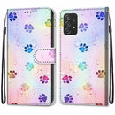 For Samsung Galaxy A53 5G Coloured Drawing Cross Texture Horizontal Flip Leather Phone Case with Holder & Card Slots & Wallet & Lanyard(Footprint Water Drops)
