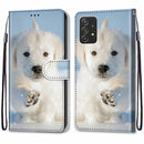 For Samsung Galaxy A53 5G Coloured Drawing Cross Texture Horizontal Flip Leather Phone Case with Holder & Card Slots & Wallet & Lanyard(Snow Puppy)
