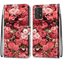 For Samsung Galaxy A53 5G Coloured Drawing Cross Texture Horizontal Flip Leather Phone Case with Holder & Card Slots & Wallet & Lanyard(Pink Rose Garden)