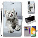 For Samsung Galaxy A53 5G Coloured Drawing Cross Texture Horizontal Flip Leather Phone Case with Holder & Card Slots & Wallet & Lanyard(Small Grey Cat)