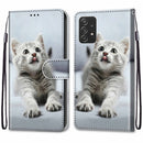 For Samsung Galaxy A53 5G Coloured Drawing Cross Texture Horizontal Flip Leather Phone Case with Holder & Card Slots & Wallet & Lanyard(Small Grey Cat)