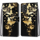 For Samsung Galaxy A53 5G Coloured Drawing Cross Texture Horizontal Flip Leather Phone Case with Holder & Card Slots & Wallet & Lanyard(Golden Butterfly Group)