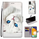 For Samsung Galaxy A53 5G Coloured Drawing Cross Texture Horizontal Flip Leather Phone Case with Holder & Card Slots & Wallet & Lanyard(White Kitten)