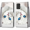 For Samsung Galaxy A53 5G Coloured Drawing Cross Texture Horizontal Flip Leather Phone Case with Holder & Card Slots & Wallet & Lanyard(White Kitten)