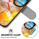 For Samsung Galaxy S22 5G Coloured Drawing Cross Texture Horizontal Flip Leather Phone Case with Holder & Card Slots & Wallet & Lanyard(Cat Drinking Soda)