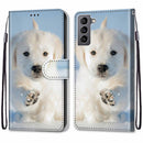 For Samsung Galaxy S22 5G Coloured Drawing Cross Texture Horizontal Flip Leather Phone Case with Holder & Card Slots & Wallet & Lanyard(Snow Puppy)